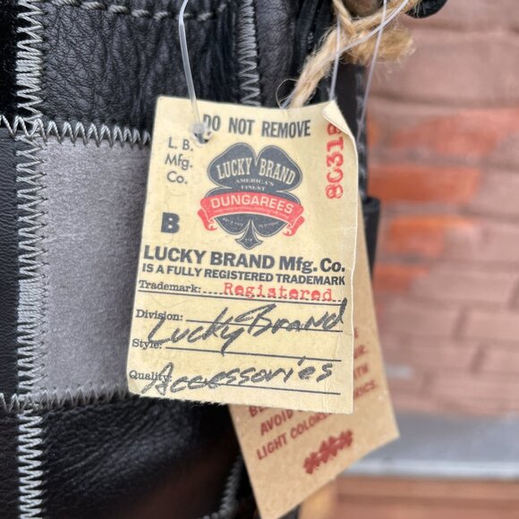 Lucky Brand Vintage Leather Patchwork Hobo Crossbody Purse Bag Grey Black New - Picture 12 of 14